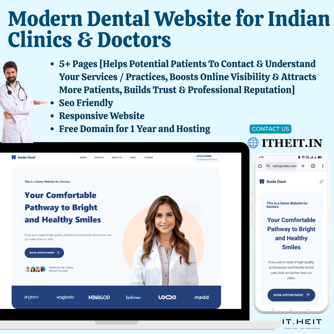 Ready to Launch Website for Dental Clinics & Doctors Customizable SEO Friendly and Hosted 1 Year by ITheit Website & Ecommerce Development agency Ready-to-Launch Website for Dental Clinics & Doctors – Customizable, SEO-Friendly & Hosted (1-Year) by ITheit Website & Ecommerce Development agency