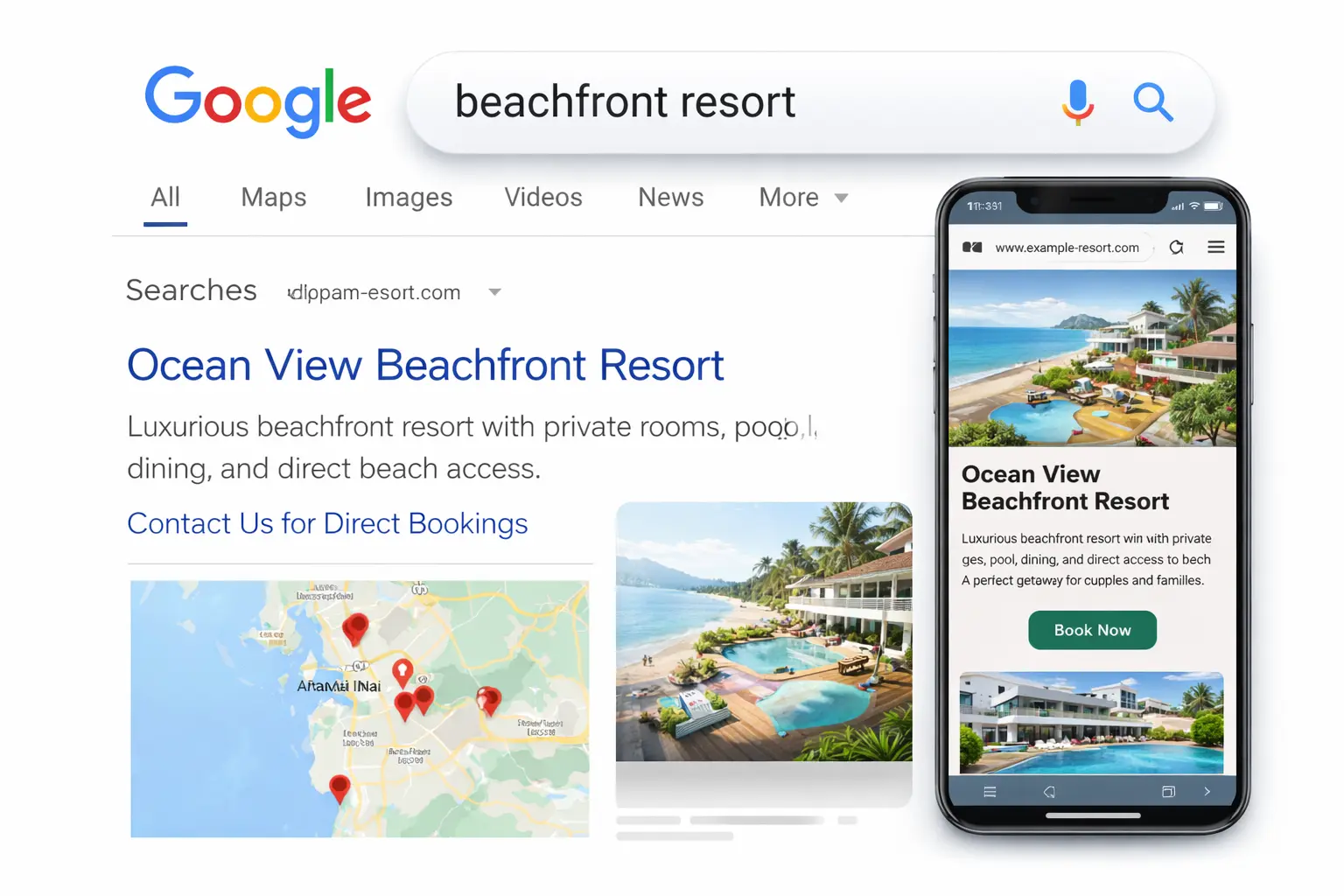Hotel and resort website appearing on Google search results