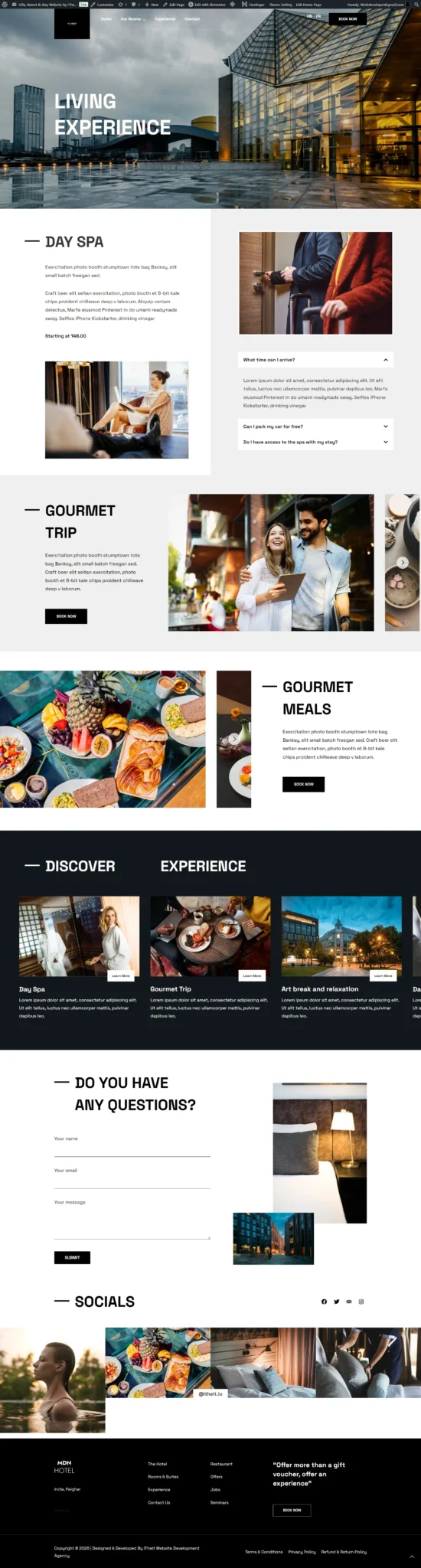villa resort website demo full video mobile view itheit expierence page Buy Website For Villa, Resort & Stay – Direct Booking Enquiries