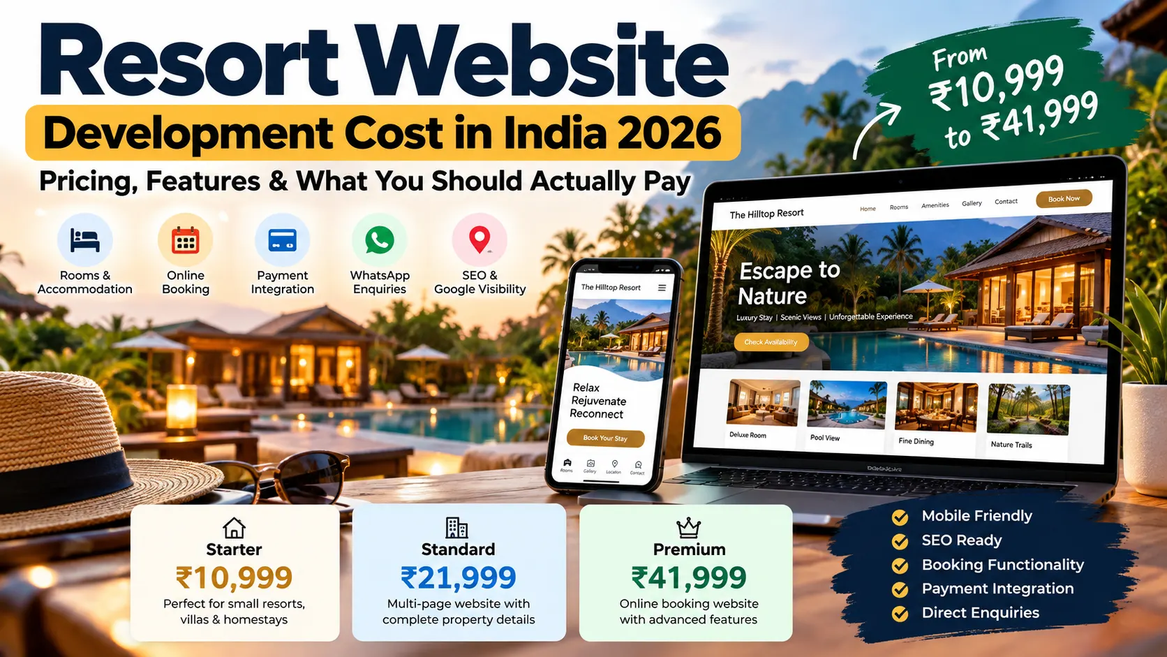 Resort website development cost in India 2026 with pricing and booking website features